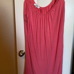 Tibi NY hot pink ruched short sleeved dress